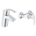 GROHE Eurosmart Single-Lever Basin tap with pop-up Waste, Plug, one Handle Basin Mixer tap, Bathroom, Regular spout, Water-Saving, Easy to Clean + Eurosmart New AP Single-Lever Mixer Tap for Shower