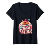 Womens Treat Checker Funny Candy Food Munchies Halloween Snack Fun V-Neck T-Shirt