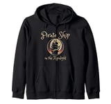 Pirate Ship In The Moonlight On The Water Skull Crossbones Zip Hoodie