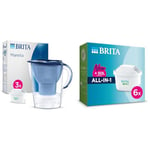 BRITA Marella Water Filter Jug Starter Pack - Blue (2.4 Litre) with 3x MAXTRA PRO All-in-1 & MAXTRA PRO All In One Water Filter Cartridge,Pack of 6 - Original BRITA refill reducing impurities