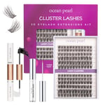 Ocean Pearl Cluster Lashes Kit 144PCS Eyelash Clusters 10-16mm Lash Extension Kit Individual Eyelashes DIY Eyelash Extension Kit Natural Lash Clusters with Bond and Seal Lash Glue-DM25