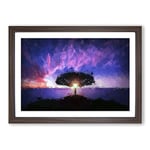 Big Box Art Lone Tree Beneath a Purple Sunset in Abstract Framed Wall Art Picture Print Ready to Hang, Walnut A2 (62 x 45 cm)