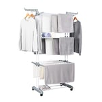 Herzberg Clothes Airer Tower Side Wings on 3 Foldable Movable Clothes Rack - Grey