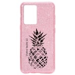 Coque Iphone 12 PRO MAX paillettes rose ananas personnalisee noir