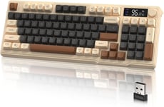 M96 Gaming Keyboard Clavier de Jeu sans Fil Dual Mode avec 2,4G et BT, Clavier Semi-mécanique Membraneà 94 Touche avec Display & Knob, Rainbow Backlit PBT Keycap 3000mAh Rechargeable-Café