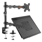 Redbat Support Ecran PC avec Plateau pour PC Portable pour Moniteur de 13 à 32 Pouces et Ordinateur Portable jusqu'à 16”, Support PC Portable Ergonomique Pivotant et Rotation, 2 Options de Montage