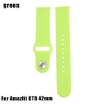 20/22mm Buckles Strap Soft Silicone Wristband Breathable Green For Amazfit Gtr 42mm