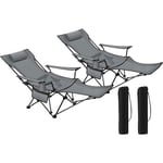 Woltu - Lot de 2 Chaises Pliante Camping, Chaise Longue, Chaise de Pêche, Dossier Réglable 90-155°, Gris