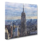 The Empire State Building Vol.2 Painting Modern Canvas Wall Art Print Ready to Hang, Framed Picture for Living Room Bedroom Home Office Décor, 14x14 Inch (35x35 cm)