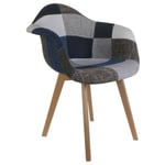 The Home Deco Factory - Fauteuil scandinave patchwork bleu gris pieds bois - Gris