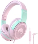 Share 1-Casque Audio Pour Enfant Avec Micro,85/94 Db Volume Limite-Pliable,Reglable,Fonction De Partage-Casque Filaire Pour Enfants/Ecole/Tablette(Rose Vert)