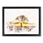 Sunlight Through The Oak Tree Watercolour Modern Framed Wall Art Print, Ready to Hang Picture for Living Room Bedroom Home Office Décor, Black A2 (64 x 46 cm)