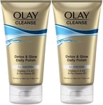 2 Olay Cleanse Detox & Glow Daily Exfoliating Polish Gentle All Skin Types 150ML