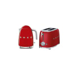 Pack SMEG Bouilloire 1.7L 7 Tasses + Toaster 2 Fentes 950W Rouge Années 50