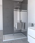 Paroi de Douche avec Bande Miroir 80x200cm - Verre 8mm - Profilé Chrome - FREEDOM 2 MIRROR