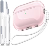 Coque Compatible avec Airpods Pro 2ème/1ère génération, Compatible avec Airpods Pro 2ème génération USB C, Coque Transparente Souple Antichoc avec Stylo de Nettoyage pour lanière,Rose