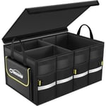 Start - Rangement Coffre de Voiture Organisateur 55L en 600D Support 30KG Etanche Multi-compartiments avec Couvercle Pliable et Bande Réfléchissante