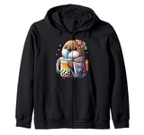 Kiwi Bird Drinking Bubble Tea Japanese Kimono Zip Hoodie