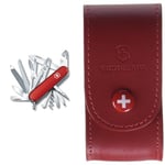 Victorinox - 1.3773 - Couteau 15 P - Mixte Adulte - Rouge & Etui cuir pour Couteau Suisse, rouge