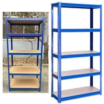 BRIEFNESS 5 Tier Shelving for Storage, Free Standing Shelves, Adjustable Height, Heavy Duty Metal Racking Unit for Garage Workshop Warehouse Shed Kitchen, Blue, 180cm x 90cm x 40cm