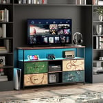 Meuble tv 108 cm - avec 4 tiroirs en tissu Multicolore, éclairage led, structure en fer, pieds réglables en hauteur, Meuble tv moderne - Marron