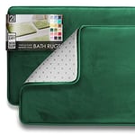 Clara Clark Bathroom Rugs, Velvet Memory Foam Bath Mat, Non-Slip, Machine Washable Bath Rugs - Ultra Soft Bath Mats for Bathroom, Dries Quickly, Bathroom Rug Set of 2 - Hunter Green