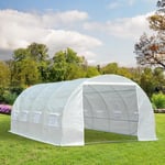 Serre de jardin tunnel surface sol 18 m² 6L x 3l x 2H m châssis tubulaire renforcé 24 mm 8 fenêtres blanc neuf 20