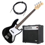 Basse Guitarre E-Bass Electrique JB-Style Jazz 4 Cordes Pack Ampli Combo Noir