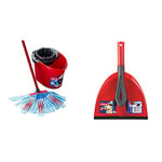 Vileda SuperMocio 3Action XL Mop and Bucket Set, Red/Blue & Dust Pan & Brush Set