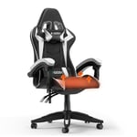 bigzzia Chaise Gaming Ergonomique, Chaise de Bureau avec Coussin et Support Lombaire, Hauteur réglable avec siège pivotant à 360° pour Adultes (avec Chaleur, Blanc)