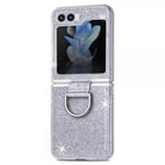 Samsung Galaxy Z Flip 5 Skal Glitter Finger Ring Silver