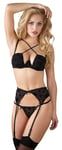 Suspender Belt Bra Set 34C Sexy Strappy Lingerie Black Thong Cottelli Collection