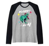 4. Birthday Boy Dinosaur I am 4 Raglan Baseball Tee