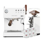 Ascaso Steel Duo Plus White - Modell 2024 Inkl. Eureka Mignon Libra Krom/Vit Espressokvarn & Cappuccinokoppar