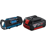 Bosch Professional 18V System Radio de Chantier sans-Fil GPB 18V-2 SC (réception Via Dab+, Bluetooth, FM et AUX, avec Bloc Secteur) & 1600Z00038 GBA Batterie Lithium-ION CoolPack 18 V 4,0 Ah, Noir