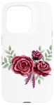 Coque pour iPhone 15 Pro Roses bordeaux minimalistes avec feuilles délicates