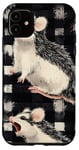 Coque pour iPhone 11 Aquarelle noire à carreaux trois opossums hurlant à la