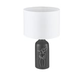 Eglo Lampe de chevet Vinoza, luminaire à poser avec abat-jour textile, lampe de table en céramique noir avec décor et tissu blanc, éclairage pour salon et chambre, douille E27