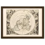 Artery8 Jacques Cassini Flat Earth Map 1713 Sepia Colour Terrestrial Planisphere According to Astronomers New Observations Decorative World Polar Projection Artwork Framed A3 Wall Art Print