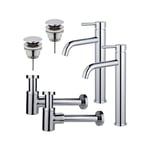 Fortifura Calvi Kit robinet lavabo - pour double vasque - robinet rehaussé - bonde clic clac - siphon design bas -