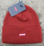 LEVI'S Burnt Orange Cuff BEANIE RED LOGO Hat Toque UNISEX MADE IN ITALY