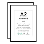 A2 Black Aluminium Certificate Frame,2 Pack Poster Frame with Plexiglass Front , 42x59cm CM Photo Picture Frame for Wall Mounted,Set of 2