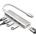 UGREEN Hub USB C HDMI 4K 100W PD Charge avec 3 Ports USB 3.0 5 en 1 Adaptateur USB C vers HDMI Compatible avec MacBook iPad Pro Air Surface Pro iPhone 16 Plus Pro Max 15 Galaxy S24 Tab S9 (Blanc)