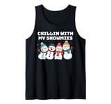 Chillin With My Snowmies Christmas 2024 Cute Snowman Kids Tank Top