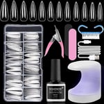 BISHENGYF Nail Tips and Glue Set, 2 en 1 Nail Glue Primer et LED 120 pièces Fake Nail, Nail Art Acrylique Nail Set Débutants Easy Nail Extension Set