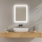 EMKE Miroir de Salle de Bain avec lumière LED 45 x 60 cm, 3000 K/6500 K, Miroir de Salle de Bain LED, Anti-buée, Interrupteur à Levier, IP44, Miroir de Salle de Bain économique, Fonction de mémoire