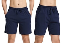 Irdcomps Bas de Pyjama Homme Coton Pantalon Shorts Bermuda Court Doux Short Jogging Sport Décontracté Vêtements de Nuit Élastique Ajustable et Poches Short de Pyjama d'été 2PCS Bleu XL