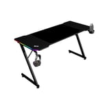 MARSGAMING MGD-X140RGB, Bureau Gaming Ergonomique, Éclairage ARGB avec Télécommande, Surface Fibre de Carbone, Tapis XXL, Supports Casque et Boisson, Gestion Câbles, Bureau Gaming 140x60cm, Noir