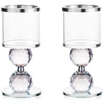 Tlily - Bougeoir Pilier en Verre Cristal Bougeoir en Verre Transparent avec Couvercles en Verre pour DéCoration de PièCe MaîTresse de Table 15Cm