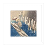 Hiroshige Snow On The Sumida River Japan Painting 8X8 Inch Square Wooden Framed Wall Art Print Picture with Mount